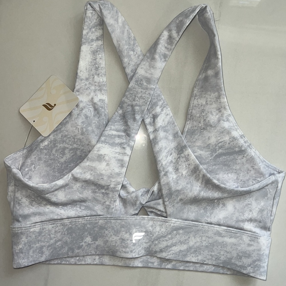 Fabletics Oasis Medium Impact Gray a and White Sports Bra Size S - Picture 5 of 6